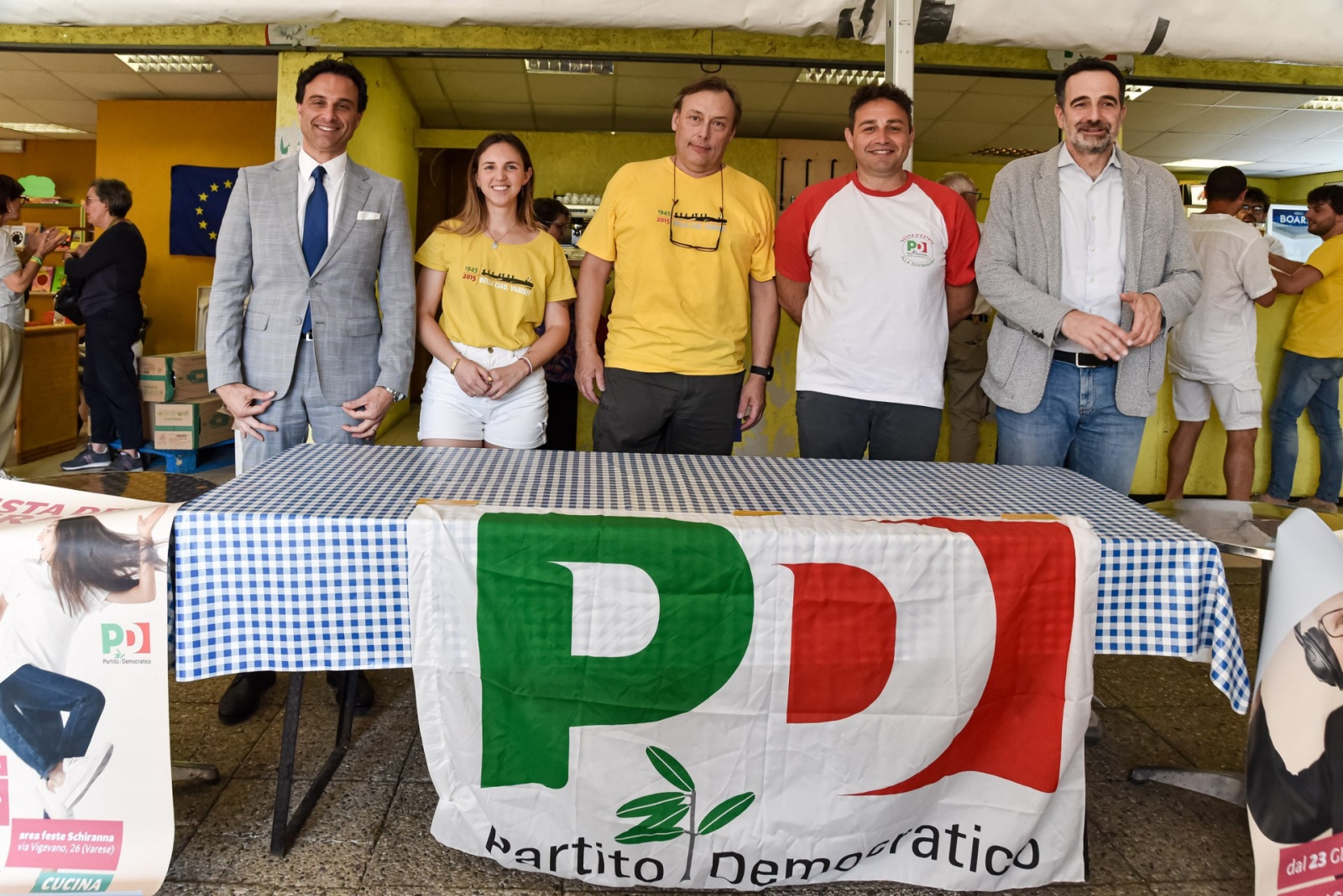 SCHIRANNA PRESENTAZIONE INAUGURAZIONE FESTA DELL'UNITÀ 2023 NELLA FOTO ALESSANDRO ALFIERI, SAMUELE ASTUTI, GIOVANNI CORBO, ALICE BERNARDONI, MASSIMO BERNASCONI COORDINATORE FESTA