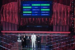 (L-R) Italian actor Pilar Fogliati, Italian singer Laura Pausini, Sanremo Festival host and artistic director Carlo Conti, Italian singer Achille Lauro and Italian actor Lillo Petrolo on stage at the Ariston theatre during the 76th edition of the Sanremo 
