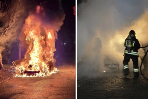 Roghi nella notte: auto e furgone distrutti