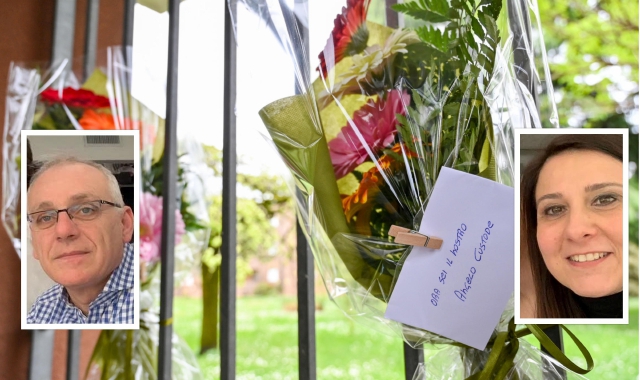 I fiori sul palazzo della tragedia e nei riquadri Vincenzo Gerardi e Teresa Stabile