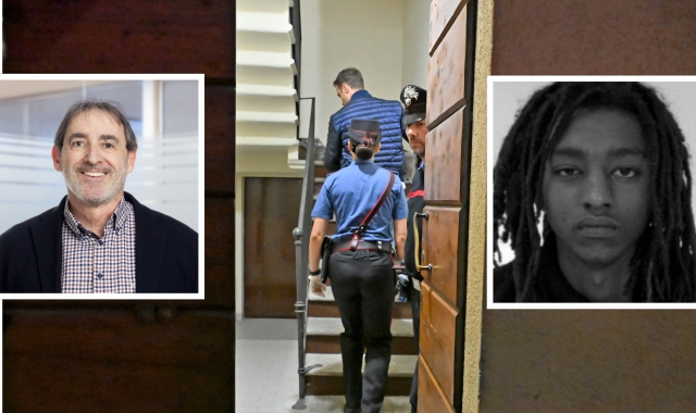 Il palazzo della tragedia e nei riquadri la vittima Boris Rezzonico e il figlio adottivo Ammanuel Francesco Rezzonico