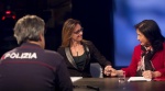 Ilaria Cucchi, Lucia Uva (d) e il segretario generale del Sindacato Autonomo di Polizia, Gianni Tonelli, durante la trasmissione 
