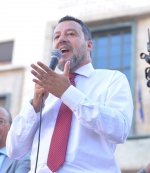 VARESE MATTEO SALVINI IN PIAZZA MONTE GRAPPA PER CAMPAGNA ELETTORALE POLITICHE 2022 CON I CANDIDATI. RISOTTATA LEGA E BIRRA