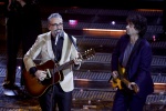 Italian singers Brunori Sas (L) and Riccardo Sinigallia perform on stage at the Ariston theatre during the 75th edition of the Sanremo Italian Song Festival, in Sanremo, Italy, 14 February 2025. The music festival will run from 11 to 15 February 2025. ANS