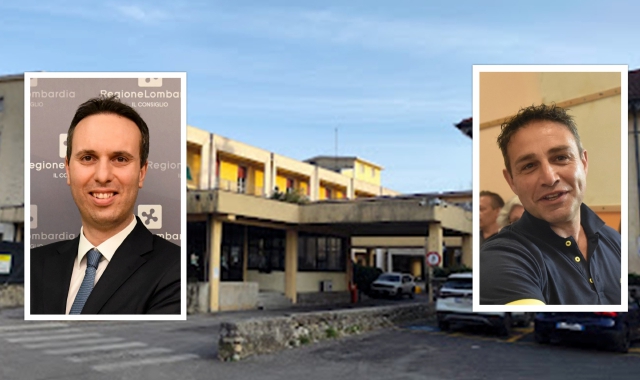 L’ospedale di Cittiglio e nei riquadri il vice presidente Giacomo Cosentino e il consigliere regionale Samuele Astuti