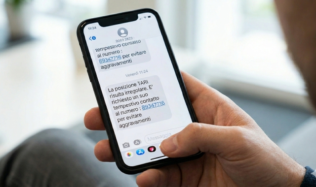 Un tentativo di truffa con messaggio sulla Tari (foto IA)