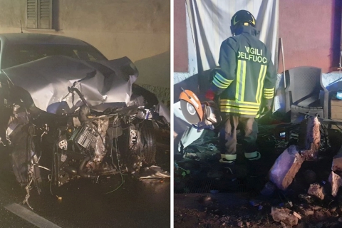 Si schianta con l’auto contro il muro di una casa a Besozzo