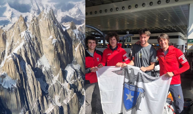 Matteo Della Bordella, primo da destra, insieme agli alpinisti con cui tenterà la salita del K7